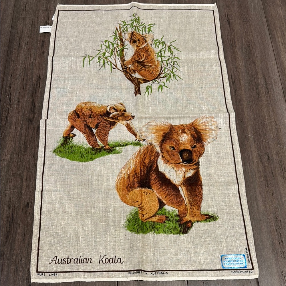 Australian Koala‎ Pure Linen Fabric vintage tea towel